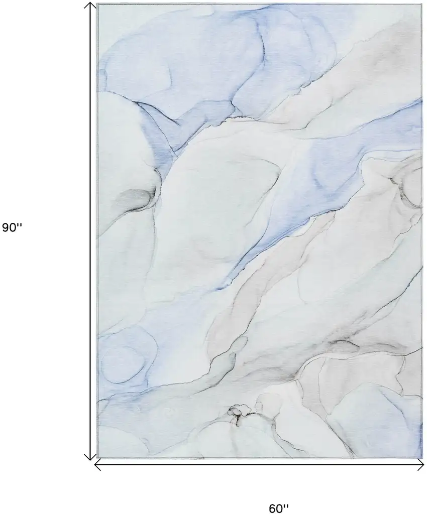 Ivory Blue and Gray Abstract Washable Non Skid Indoor Outdoor Area Rug Photo 3