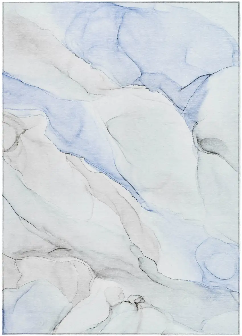 Ivory Blue and Gray Abstract Washable Non Skid Indoor Outdoor Area Rug Photo 4