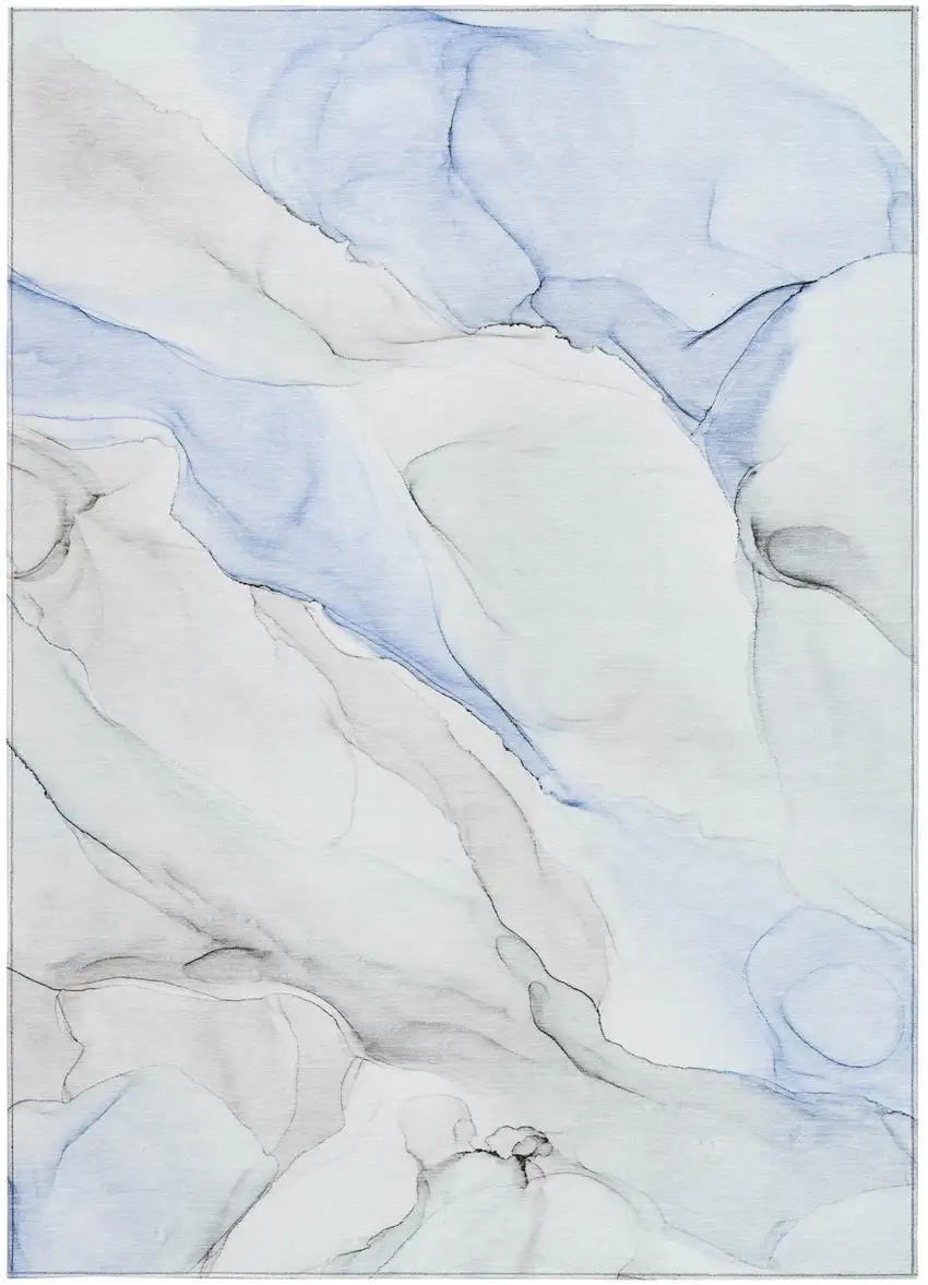 Ivory Blue and Gray Abstract Washable Non Skid Indoor Outdoor Area Rug Photo 5