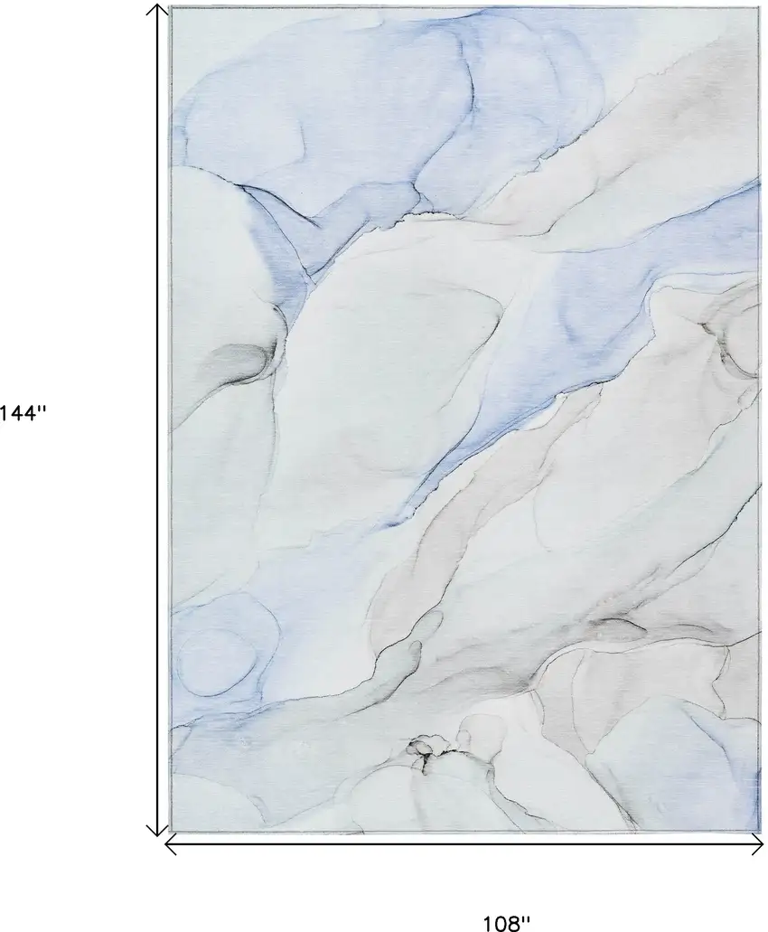Ivory Blue and Gray Abstract Washable Non Skid Indoor Outdoor Area Rug Photo 3