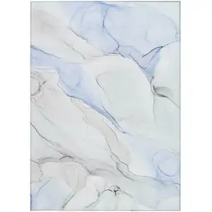Photo of Ivory Blue and Gray Abstract Washable Non Skid Indoor Outdoor Area Rug