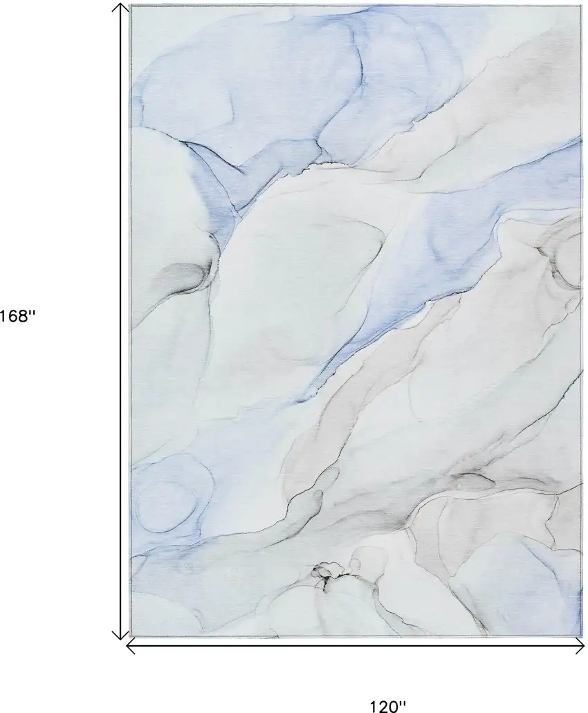 Ivory Blue and Gray Abstract Washable Non Skid Indoor Outdoor Area Rug Photo 3