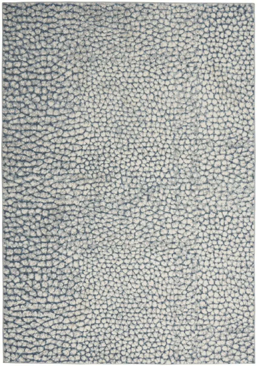 Ivory Blue and Gray Animal Print Power Loom Area Rug Photo 2