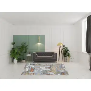 Photo of Ivory Blue and Gray Animal Print Power Loom Washable Area Rug