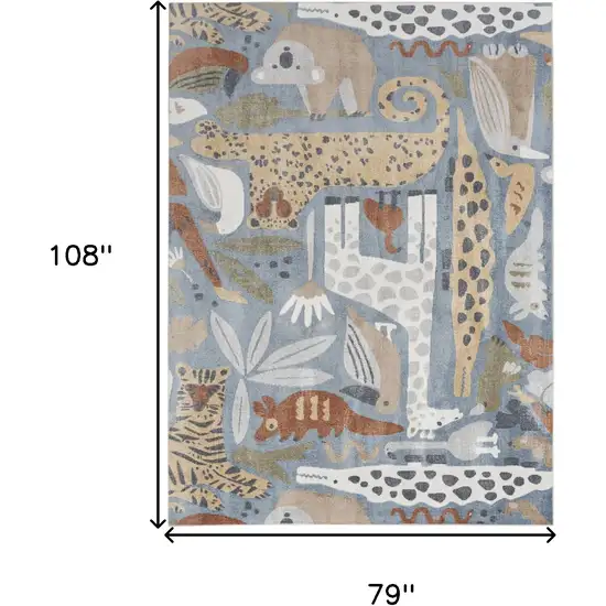 Ivory Blue and Gray Animal Print Power Loom Washable Area Rug Photo 8