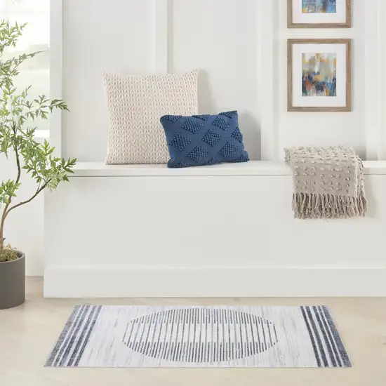 Ivory Blue and Gray Animal Print Power Loom Washable Area Rug Photo 7