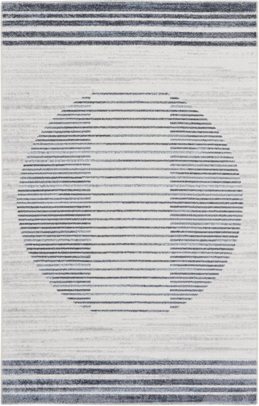 Ivory Blue and Gray Animal Print Power Loom Washable Area Rug Photo 1