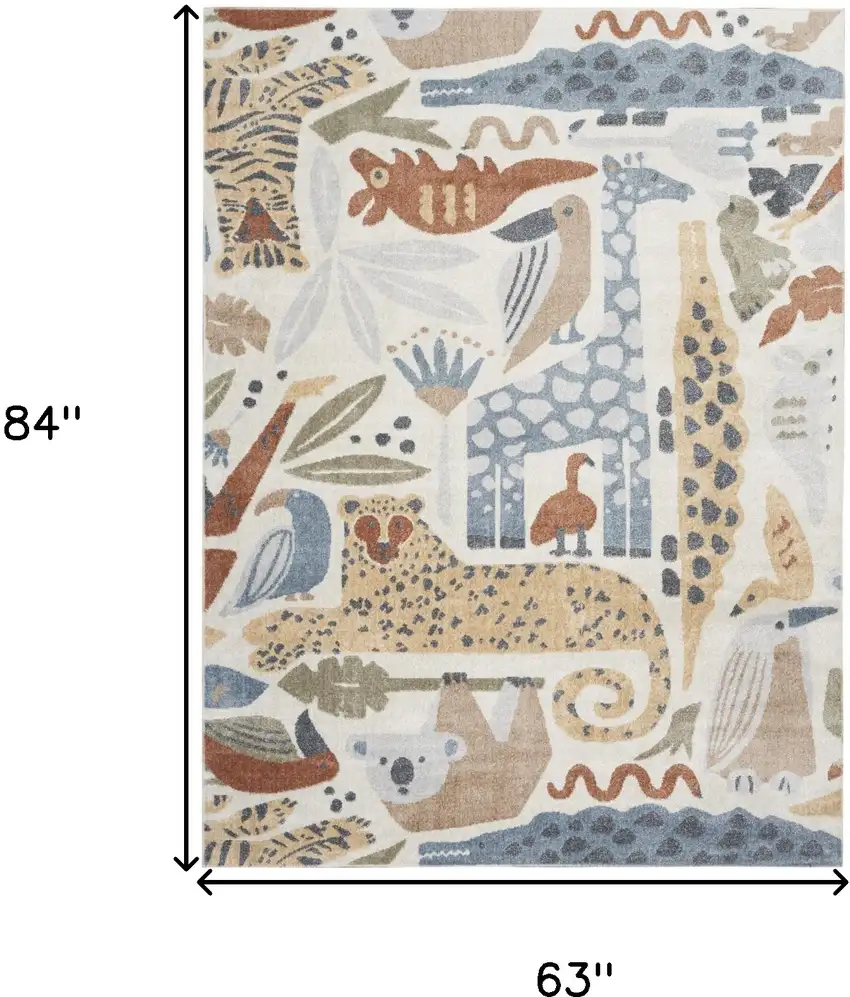 5' X 7' Ivory Blue and Gray Animal Print Washable Area Rug Photo 9