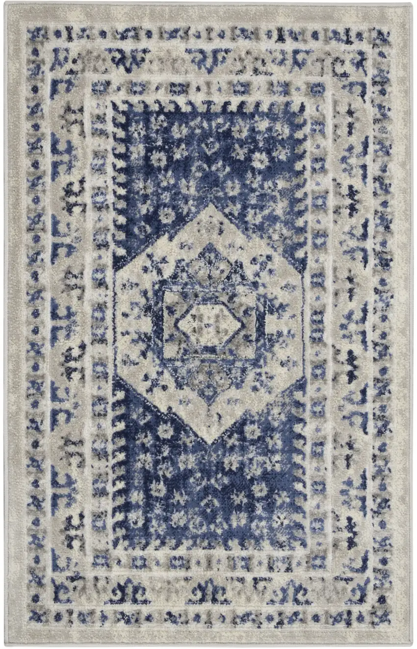Ivory Blue and Gray Floral Area Rug Photo 2