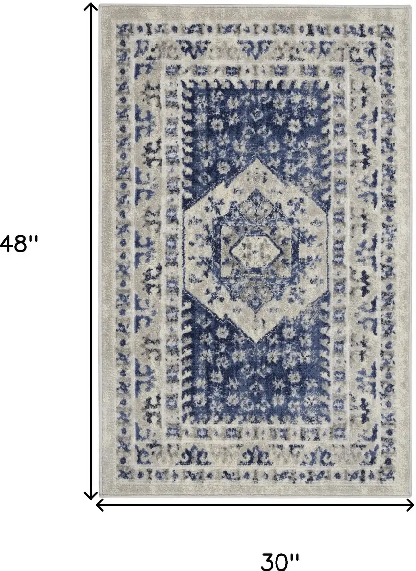 Ivory Blue and Gray Floral Area Rug Photo 3
