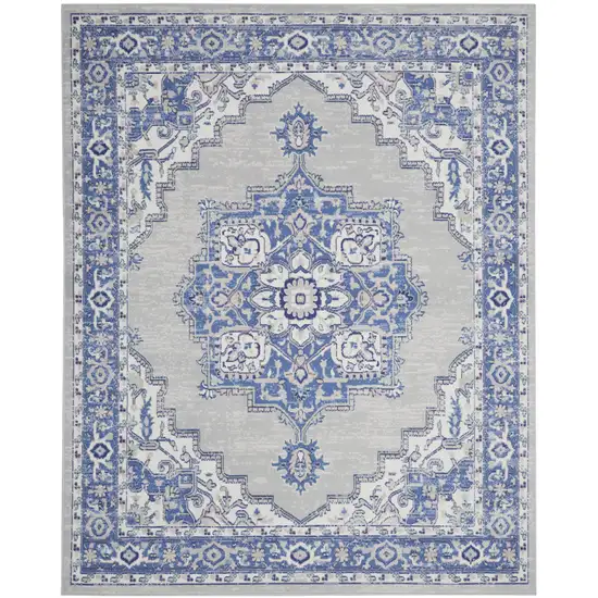 Ivory Blue and Gray Floral Distressed Non Skid Area Rug Photo 1