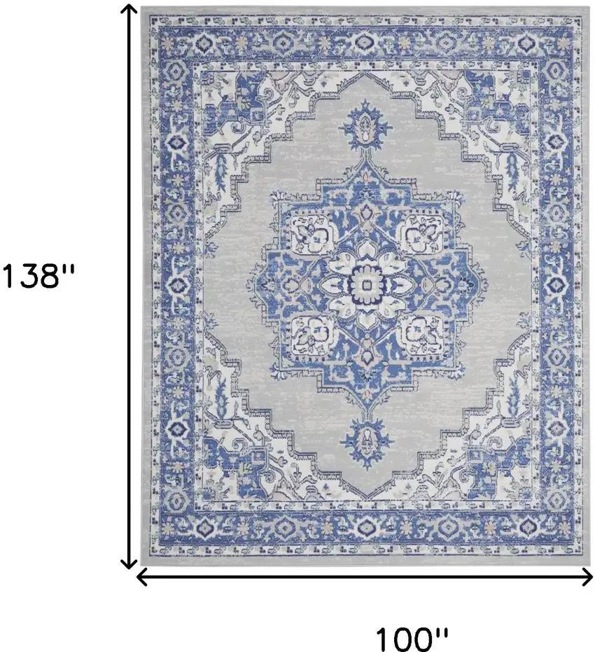 Ivory Blue and Gray Floral Distressed Non Skid Area Rug Photo 3