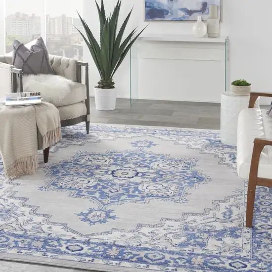 Ivory Blue and Gray Floral Distressed Non Skid Area Rug Photo 6
