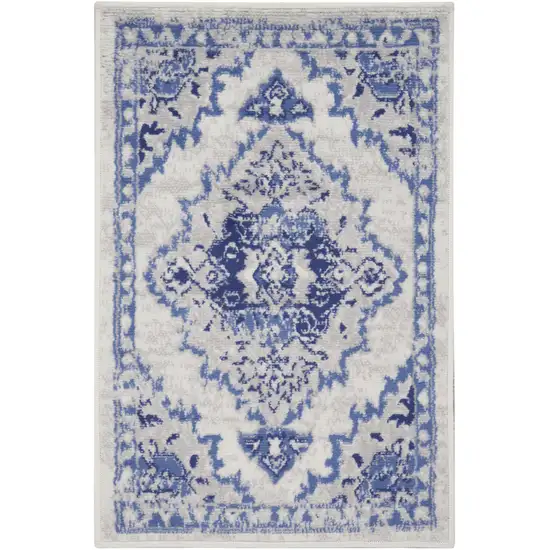 Ivory Blue and Gray Floral Medallion Area Rug Photo 1