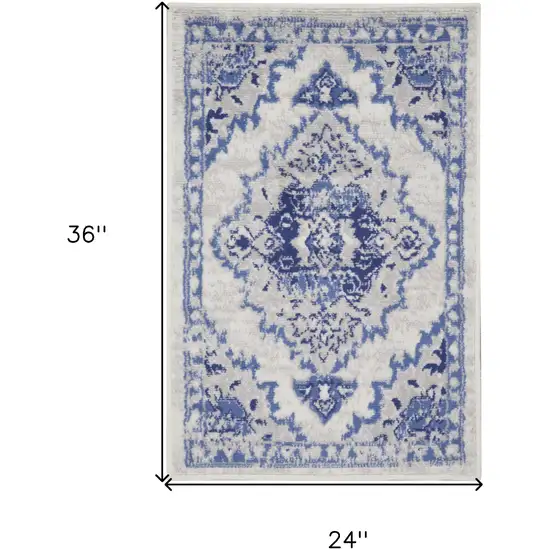 Ivory Blue and Gray Floral Medallion Area Rug Photo 3