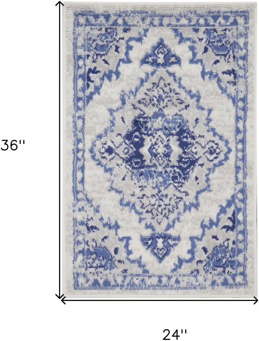 Ivory Blue and Gray Floral Medallion Area Rug Photo 3