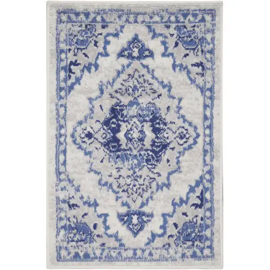 Ivory Blue and Gray Floral Medallion Area Rug Photo 2
