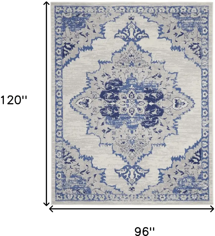 Ivory Blue and Gray Floral Medallion Distressed Non Skid Area Rug Photo 3