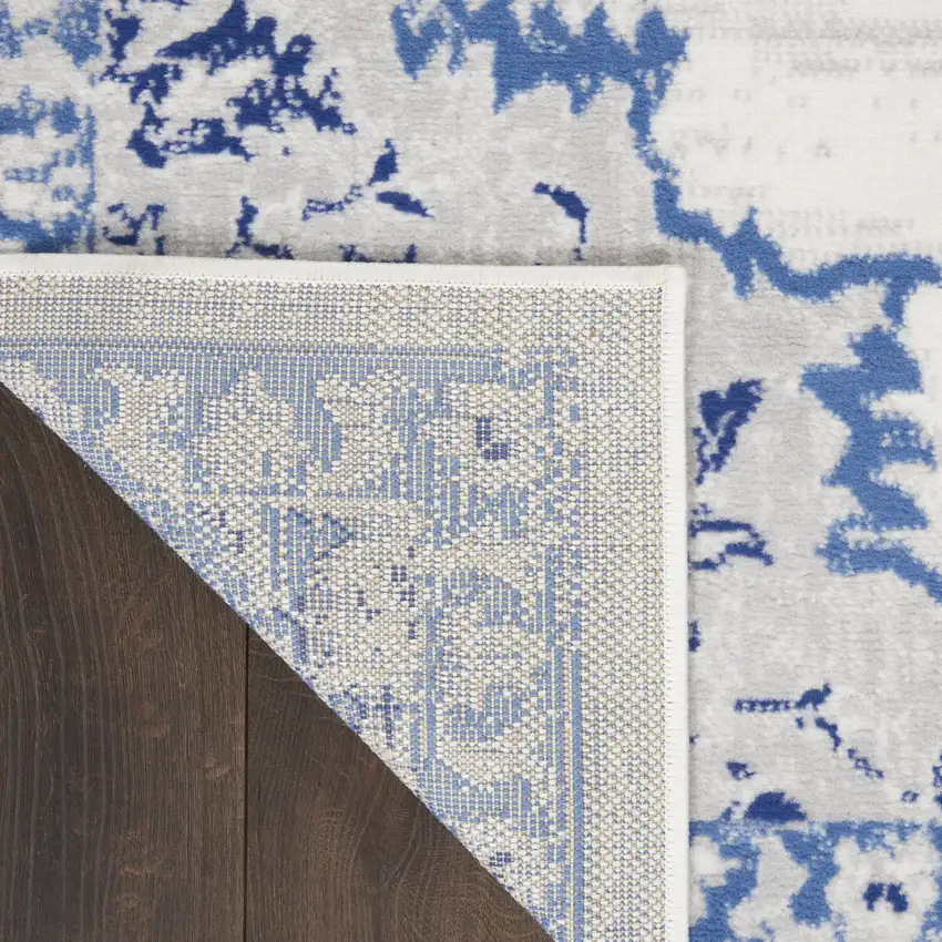 Ivory Blue and Gray Floral Medallion Distressed Non Skid Area Rug Photo 7