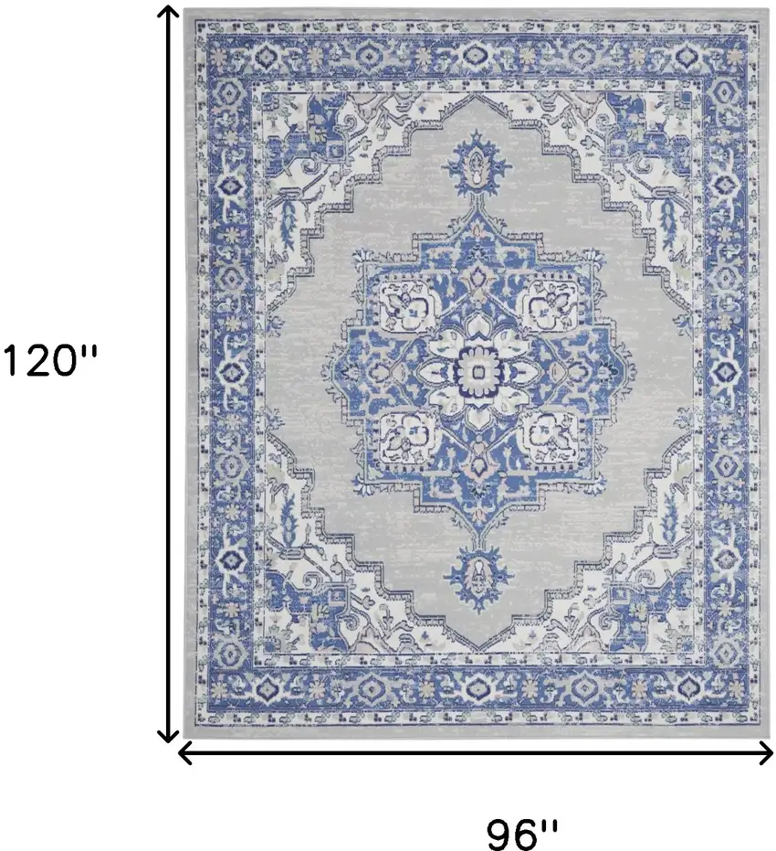 Ivory Blue and Gray Floral Medallion Distressed Non Skid Area Rug Photo 3
