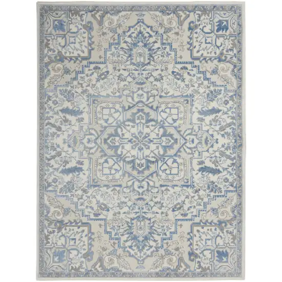 Ivory Blue and Gray Floral Medallion Non Skid Area Rug Photo 1
