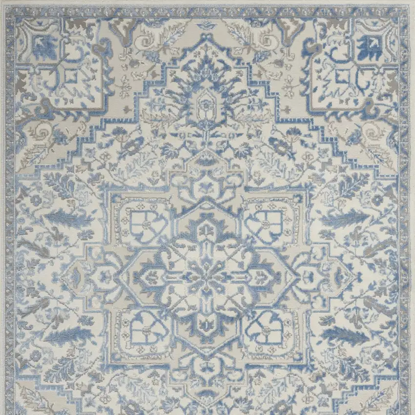 Ivory Blue and Gray Floral Medallion Non Skid Area Rug Photo 7