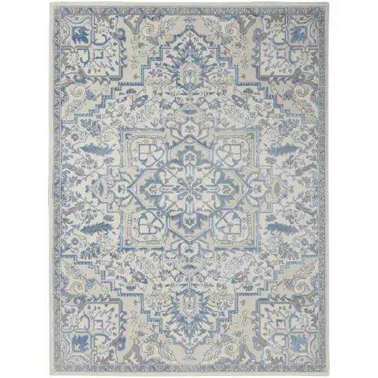 Ivory Blue and Gray Floral Medallion Non Skid Area Rug Photo 8