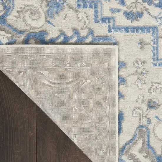 Ivory Blue and Gray Floral Medallion Non Skid Area Rug Photo 3