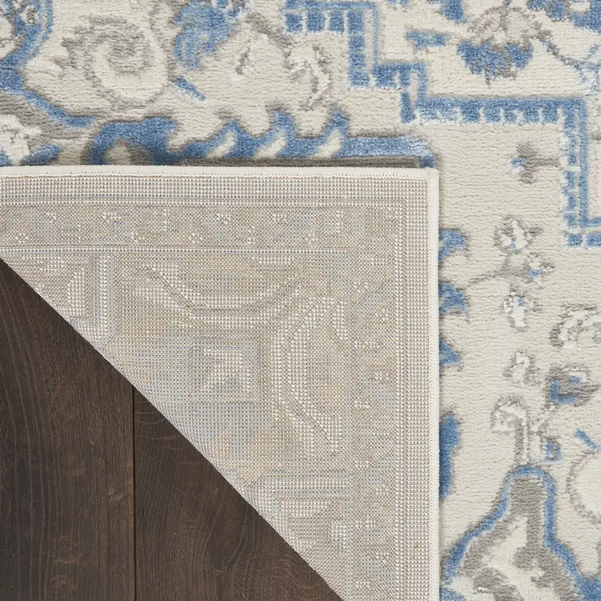 Ivory Blue and Gray Floral Medallion Non Skid Area Rug Photo 3