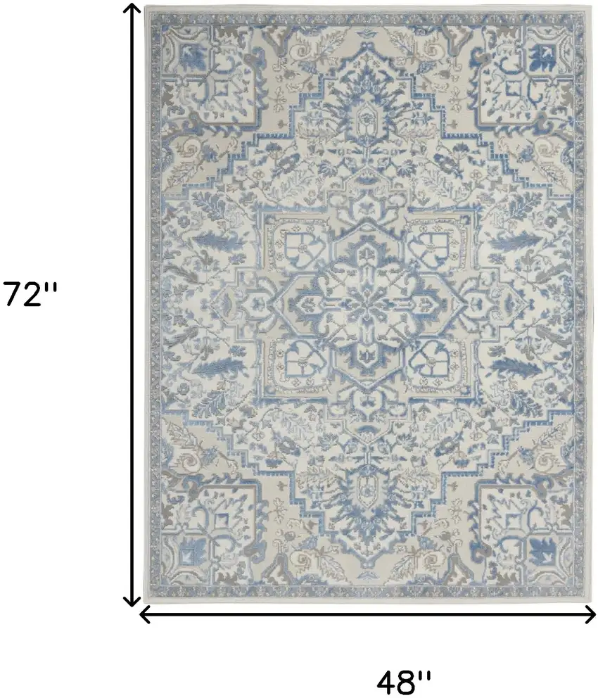 Ivory Blue and Gray Floral Medallion Non Skid Area Rug Photo 3