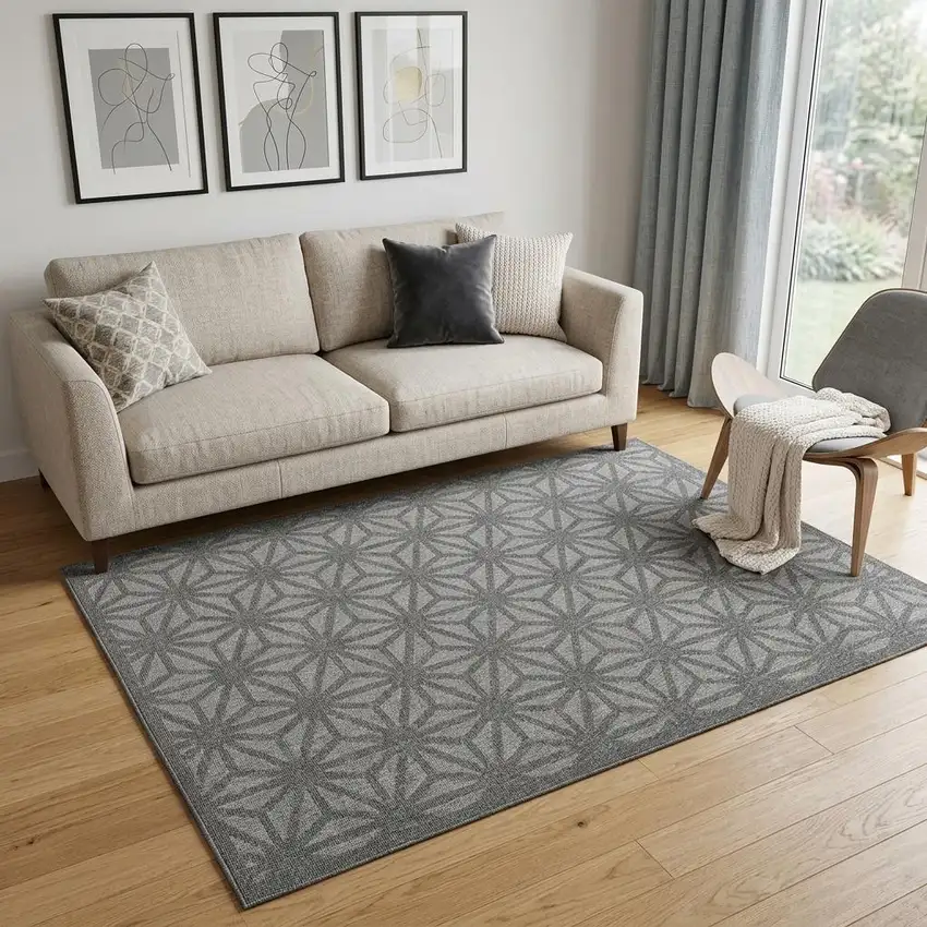Ivory Blue and Gray Floral Non Skid Area Rug Photo 1