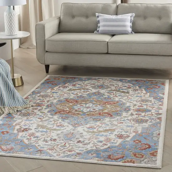 Ivory Blue and Gray Floral Non Skid Area Rug Photo 4