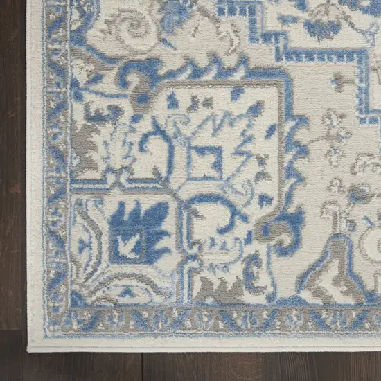 Ivory Blue and Gray Floral Non Skid Area Rug Photo 9