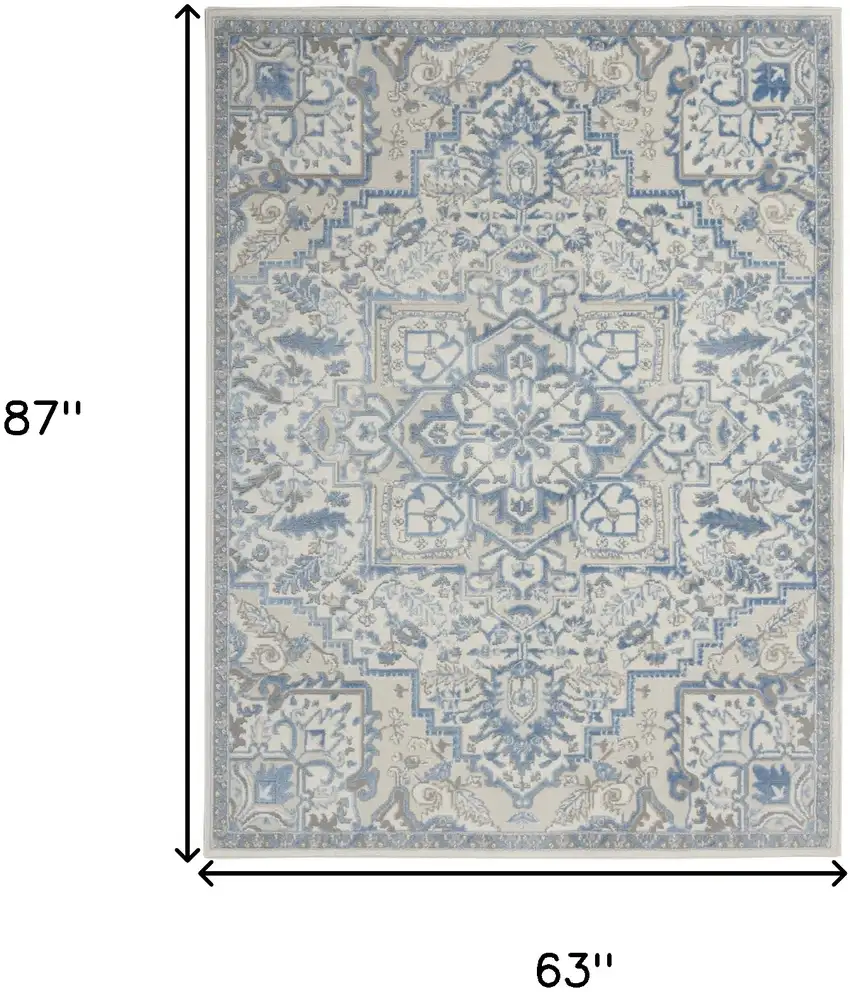 Ivory Blue and Gray Floral Non Skid Area Rug Photo 3