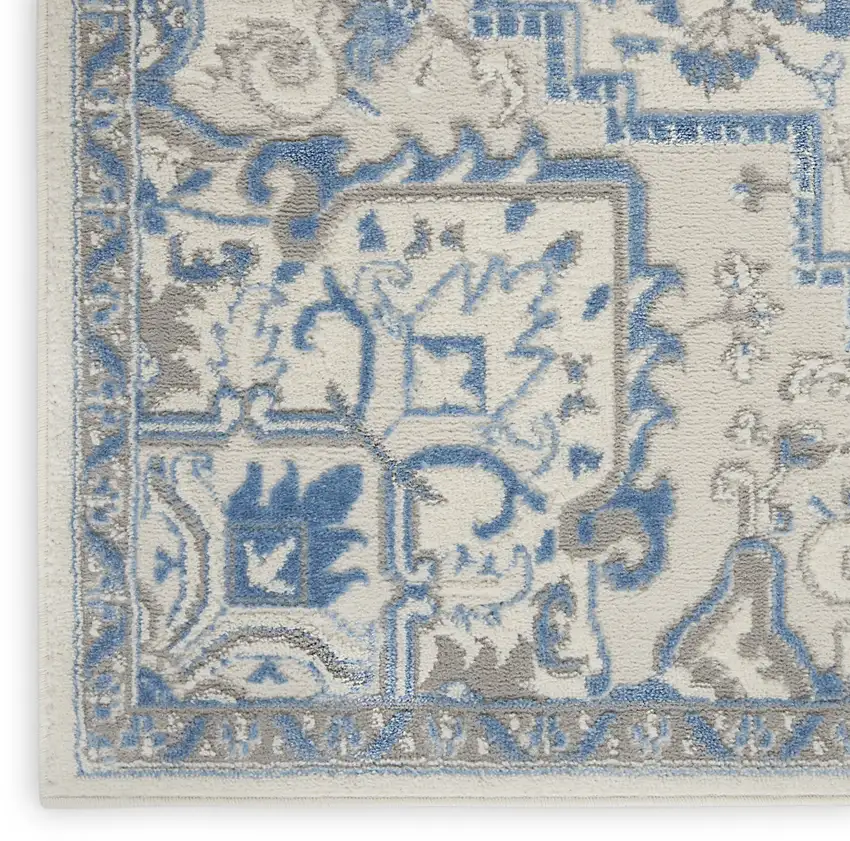 Ivory Blue and Gray Floral Non Skid Area Rug Photo 9