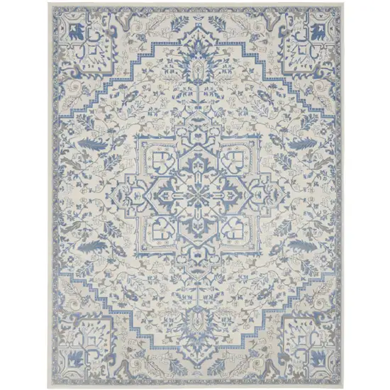 Ivory Blue and Gray Floral Non Skid Area Rug Photo 1