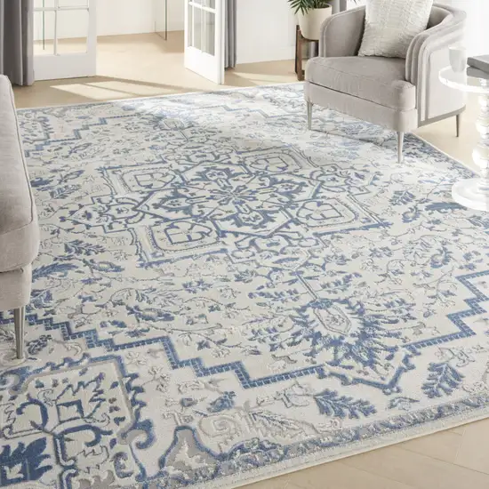 Ivory Blue and Gray Floral Non Skid Area Rug Photo 5