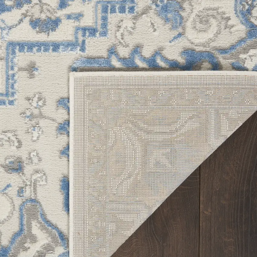 Ivory Blue and Gray Floral Non Skid Area Rug Photo 2
