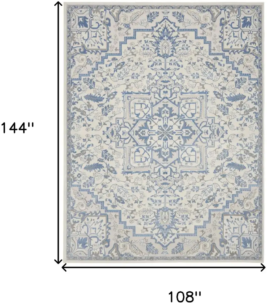 Ivory Blue and Gray Floral Non Skid Area Rug Photo 3