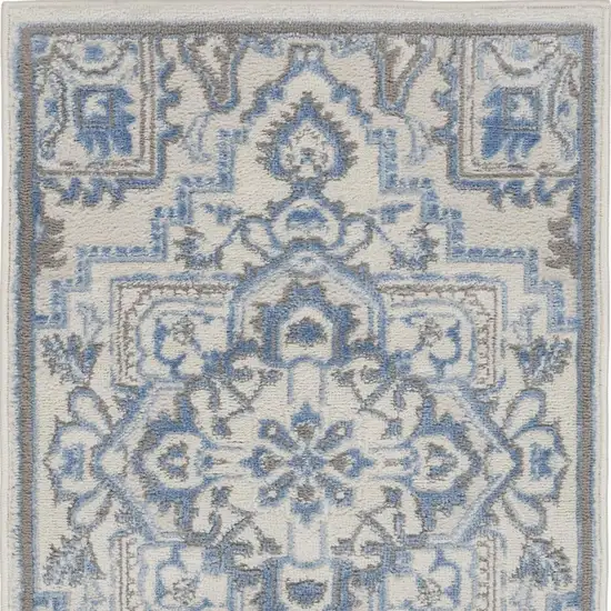 Ivory Blue and Gray Floral Non Skid Area Rug Photo 4