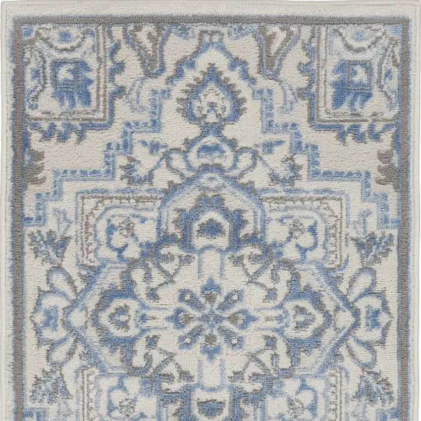 Ivory Blue and Gray Floral Non Skid Area Rug Photo 4