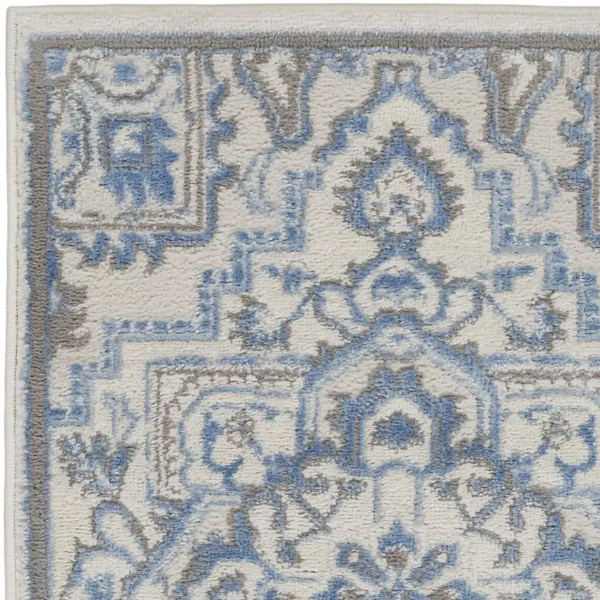 Ivory Blue and Gray Floral Non Skid Area Rug Photo 3