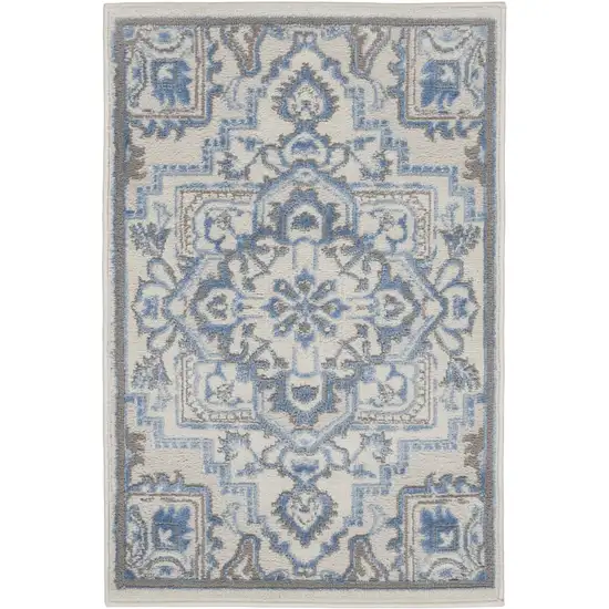 Ivory Blue and Gray Floral Non Skid Area Rug Photo 1
