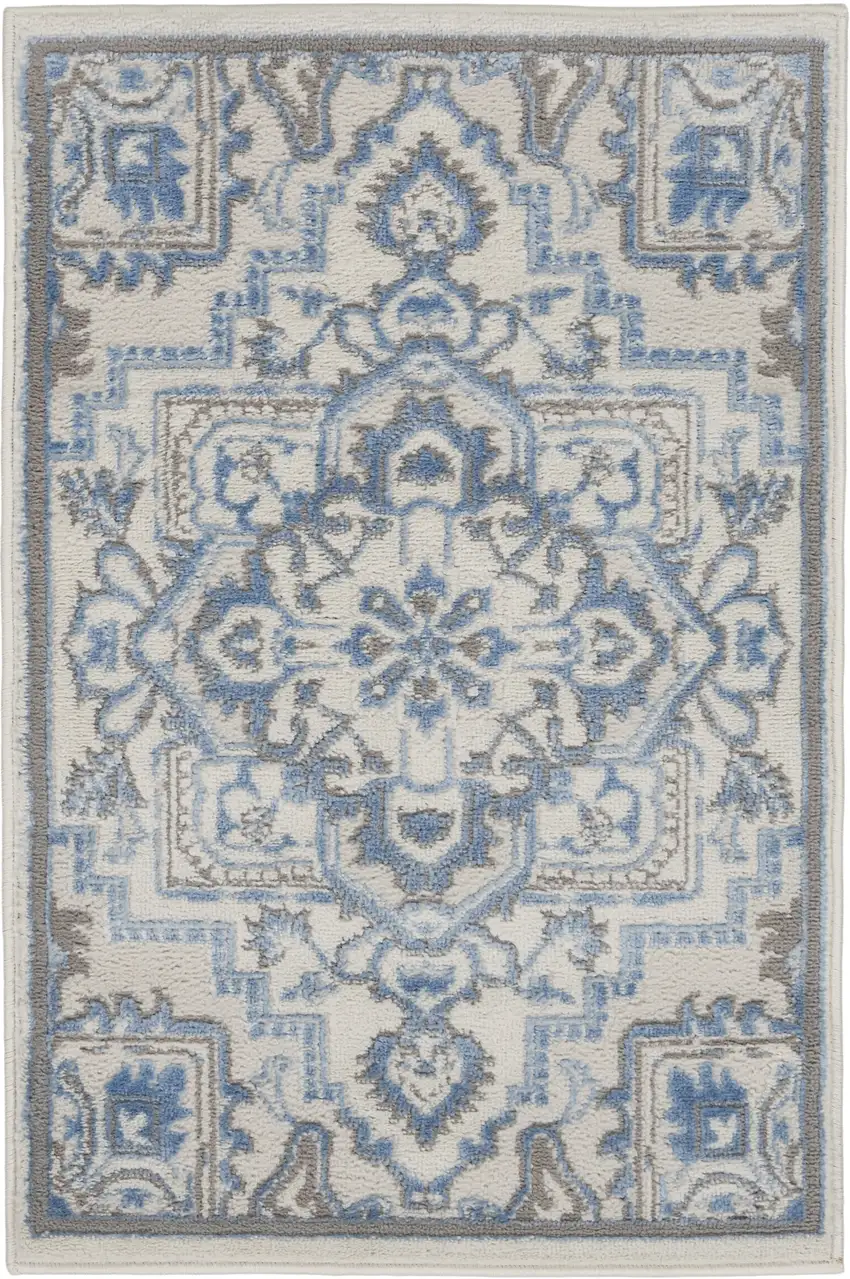 Ivory Blue and Gray Floral Non Skid Area Rug Photo 1