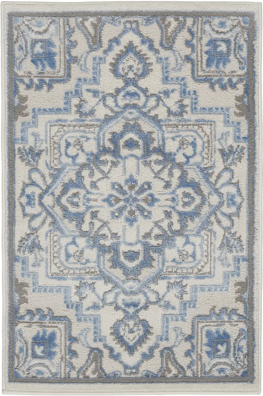 Ivory Blue and Gray Floral Non Skid Area Rug Photo 4