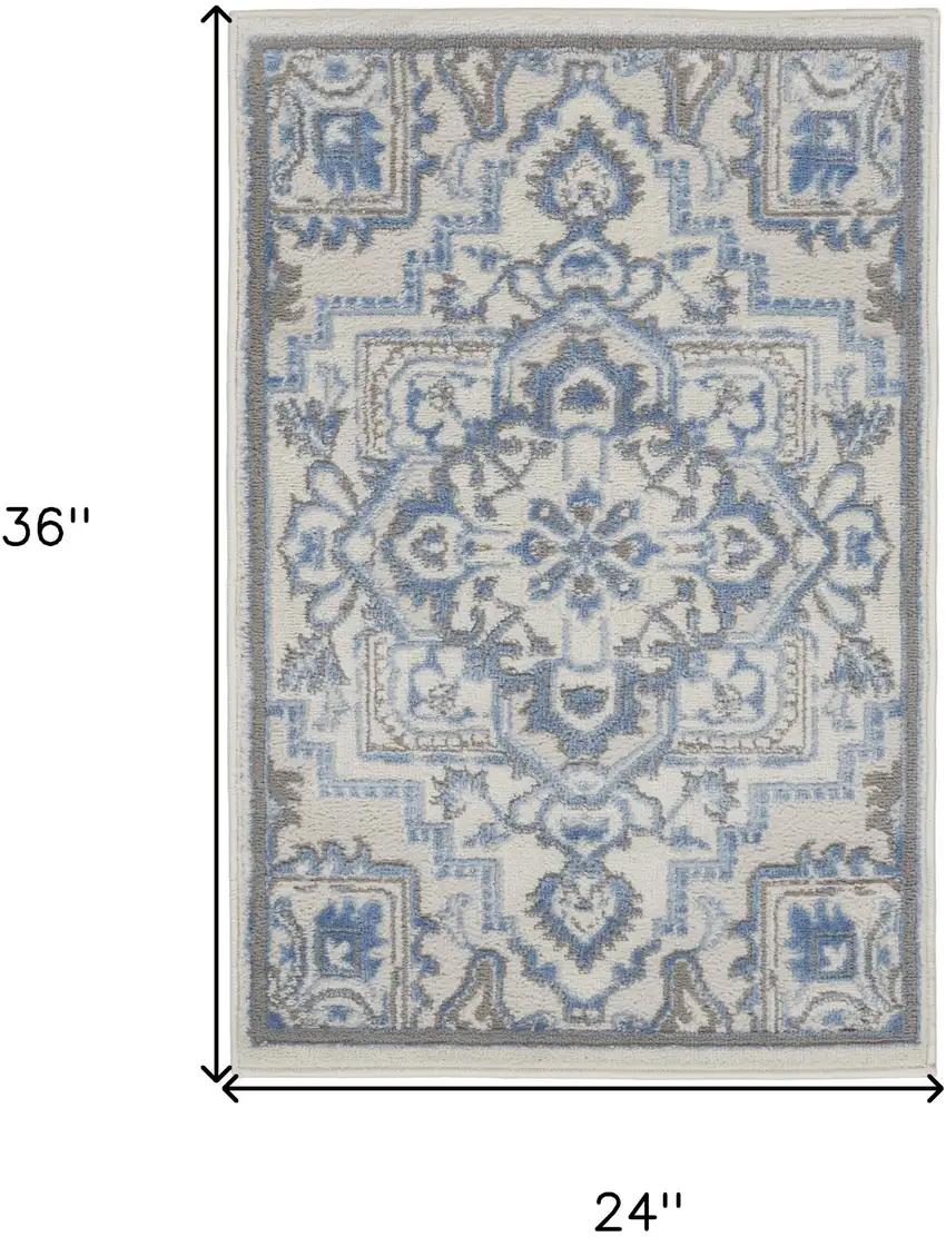 Ivory Blue and Gray Floral Non Skid Area Rug Photo 3