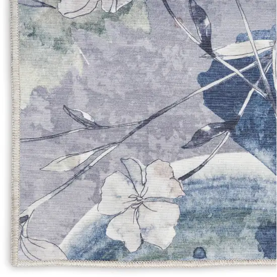 5' X 7' Ivory Blue and Gray Floral Power Loom Washable Non Skid Area Rug Photo 9