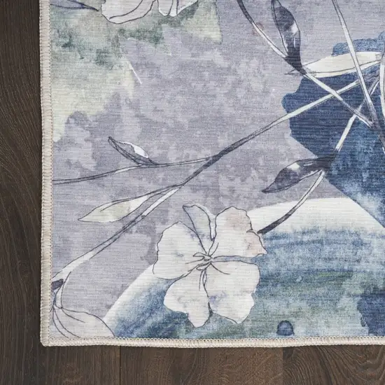 5' X 7' Ivory Blue and Gray Floral Power Loom Washable Non Skid Area Rug Photo 7
