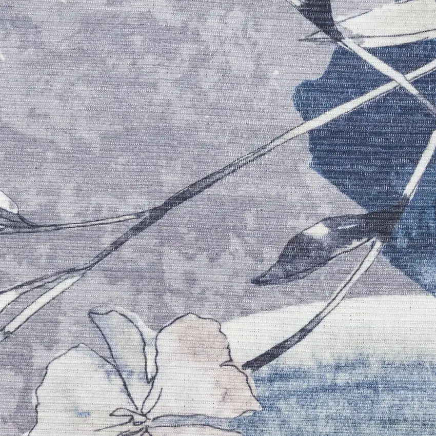 5' X 7' Ivory Blue and Gray Floral Power Loom Washable Non Skid Area Rug Photo 1