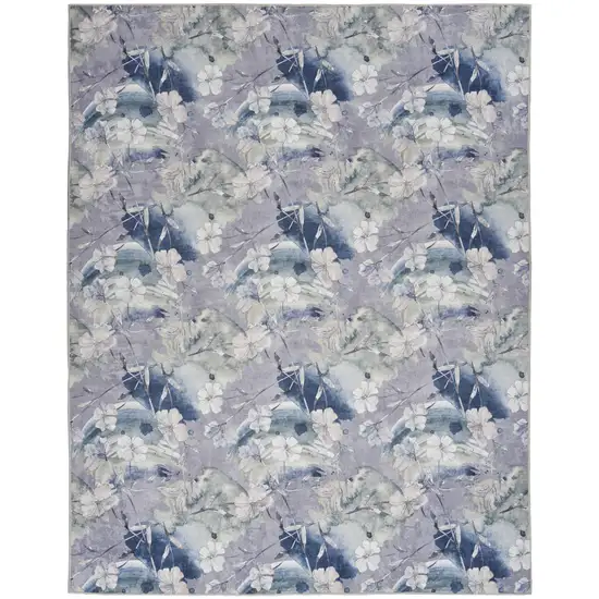 5' X 7' Ivory Blue and Gray Floral Power Loom Washable Non Skid Area Rug Photo 2